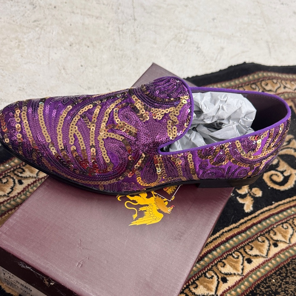 Purple and Gold Sequin Men's Loafers